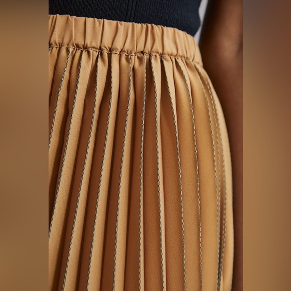 Anthropologie Maeve Tan Yellow Pleated Stripe Midi Skirt Womens Size M - Picture 4 of 11